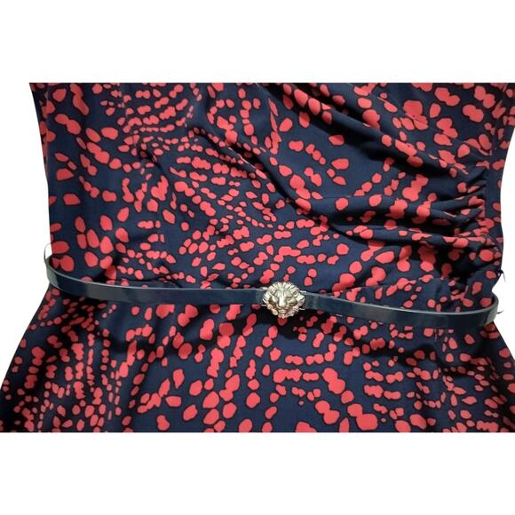Anne Klein women blue red casual sleeveles stretch belted faux wrap dress size S - Picture 4 of 12